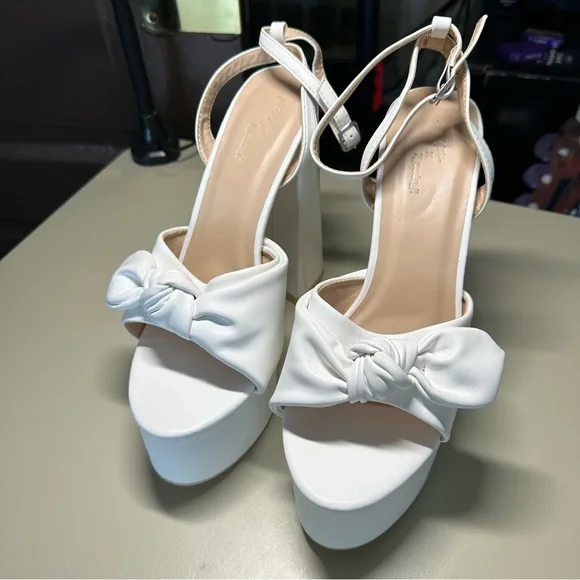 Nasty Gal Shoes Nasty Gal Zcodez White Platform Heels With Bow